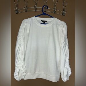 Simply Vera Vera Wang White Textured Long Sleeve Top Ruched Sleeves XS